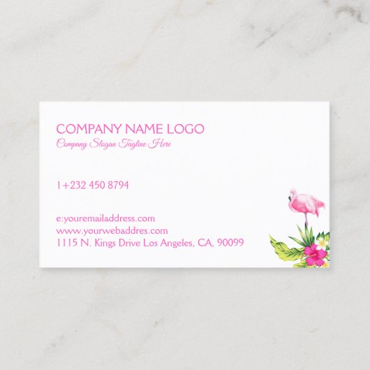 Tropische bloemen & roze flamingo roze en wit visitekaartje (Achterkant)