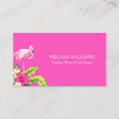 Tropische bloemen & roze flamingo roze en wit visitekaartje (Voorkant)