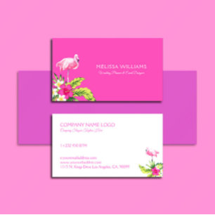 Tropische bloemen & roze flamingo roze en wit visitekaartje