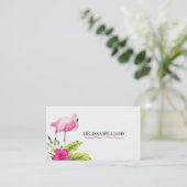 Tropische bloemen & roze flamingo visitekaartje (Staand voorkant)