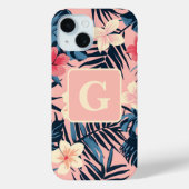 Tropische bloemen roze gepersonaliseerd Monogram Case-Mate iPhone Case (Achterkant)