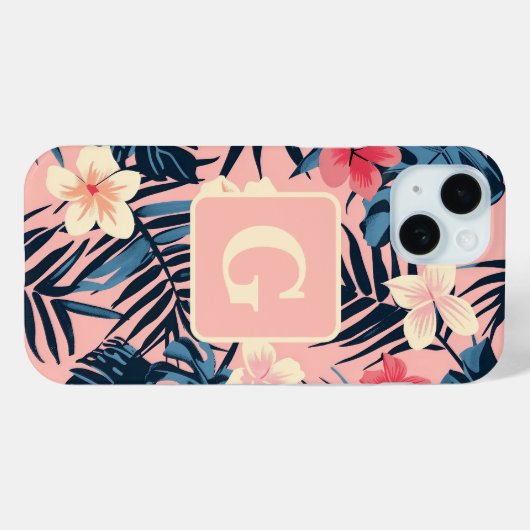 Tropische bloemen roze gepersonaliseerd Monogram Case-Mate iPhone Case (Achterkant (horizontaal))
