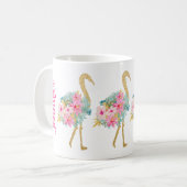 Tropische Bloemen Roze Groene en Gouden Flamingo's Koffiemok (Voorkant links)