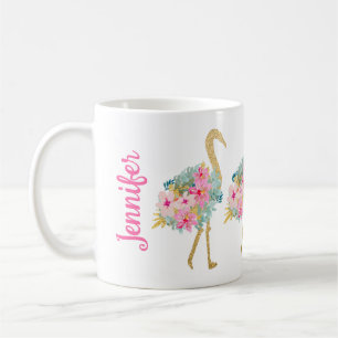 Tropische Bloemen Roze Groene en Gouden Flamingo's Koffiemok