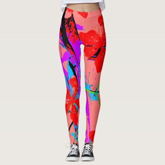Tropische bloemen Roze Leggings (Voorkant)