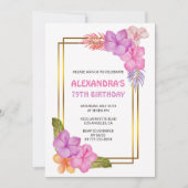 Tropische Bloemen Roze Luxe 79e verjaardag Invitat Kaart (Voorkant)