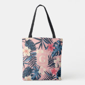 Tropische bloemen roze Monogram Tote Bag (Achterkant)