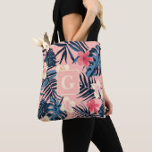 Tropische bloemen roze Monogram Tote Bag (Dichtbij)