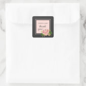 Tropische Bloemen Roze Peach & Charcoal Dank u Vierkante Sticker (Tas)