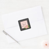 Tropische Bloemen Roze Peach & Charcoal Dank u Vierkante Sticker (Envelop)