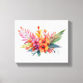 Tropische Bloemen Roze Perzik Geel Sinaasappel Canvas Afdruk (Voorkant)