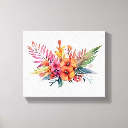 Tropische Bloemen Roze Perzik Geel Sinaasappel Canvas Afdruk (Voorkant)