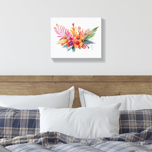 Tropische Bloemen Roze Perzik Geel Sinaasappel Canvas Afdruk (Insitu (Slaapkamer))