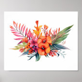 Tropische Bloemen Roze Perzik Geel Sinaasappel Poster (Voorkant)