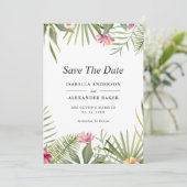 Tropische bloemen save the date (Staand voorkant)