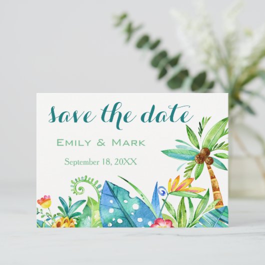 Tropische Bloemen Save The Date Ansichtkaart Kaart (Staand voorkant)