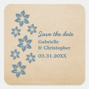 Tropische bloemen save the date-stickers, blauw vierkante sticker