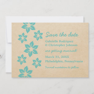 Tropische bloemen save-the-date uitnodiging, aqua kaart
