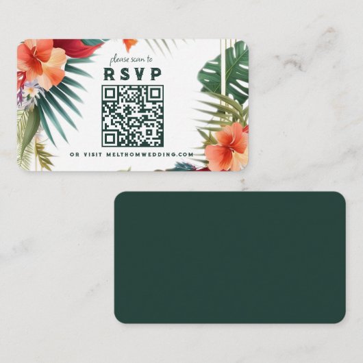 Tropische bloemen scannen naar RSVP bruiloft behui Informatiekaartje (Voorkant / Achterkant)