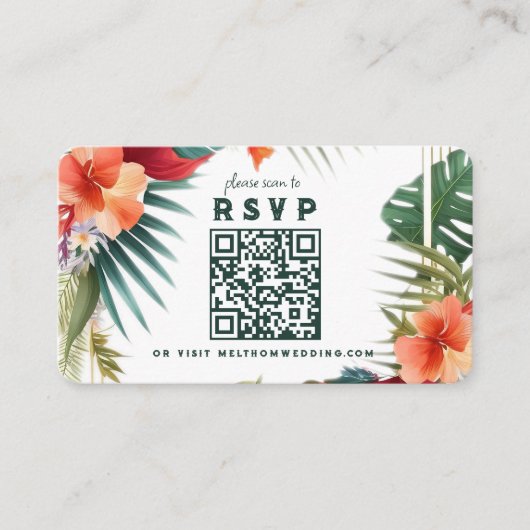 Tropische bloemen scannen naar RSVP bruiloft behui Informatiekaartje (Voorkant)