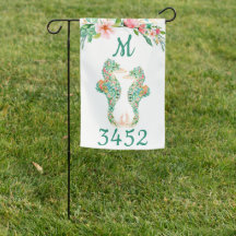 Tropische Bloemen Seahorse Paar Monogram Huis #