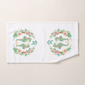 Tropische Bloemen Seahorse Paar Monogrammed Bad Handdoek (Handdoek)
