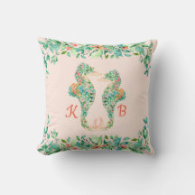 Tropische Bloemen Seahorse Paar Monogrammen