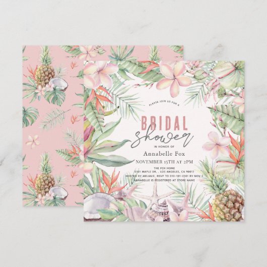 Tropische Bloemen Seashell Waterverf Vrijgezellenf Kaart (Voorkant / Achterkant)