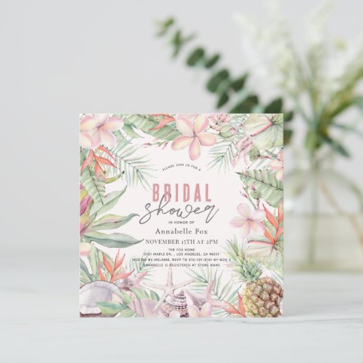 Tropische Bloemen Seashell Waterverf Vrijgezellenf Kaart (Staand voorkant)