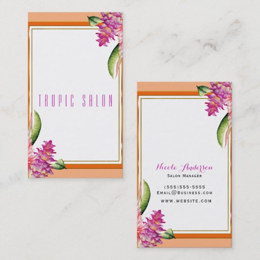 Tropische Bloemen Sinaasappel Koraal Modern Botani Visitekaartje (Voorkant / Achterkant)