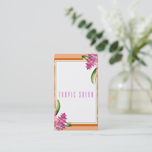 Tropische Bloemen Sinaasappel Koraal Modern Botani Visitekaartje (Staand voorkant)