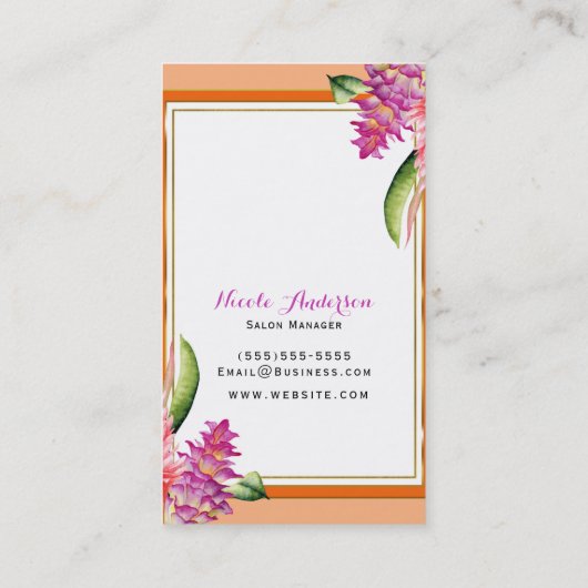 Tropische Bloemen Sinaasappel Koraal Modern Botani Visitekaartje (Achterkant)