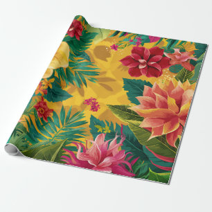 Tropische bloemen, stralende bloesems en weelderig cadeaupapier