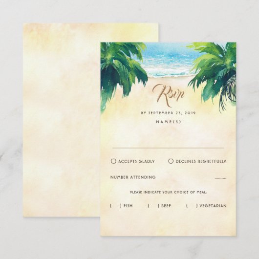 Tropische Bloemen Strand Bruiloft RSVP (Voorkant / Achterkant)