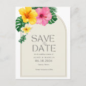 Tropische Bloemen Strand Bruiloft Save the Date Aankondigingskaart (Voorkant)