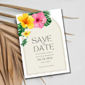 Tropische Bloemen Strand Bruiloft Save the Date Aankondigingskaart
