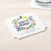 Tropische Bloemen Strand Bruiloft Save the Dates Kartonnen Onderzetters (Gekanteld)