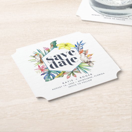 Tropische Bloemen Strand Bruiloft Save the Dates Kartonnen Onderzetters (Gekanteld)