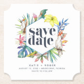 Tropische Bloemen Strand Bruiloft Save the Dates Kartonnen Onderzetters (Voorkant)