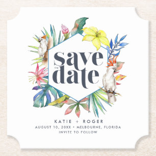 Tropische Bloemen Strand Bruiloft Save the Dates Kartonnen Onderzetters