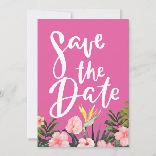 Tropische bloemen strand en bestemming bruiloft save the date (Voorkant)