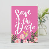 Tropische bloemen strand en bestemming bruiloft save the date (Staand voorkant)