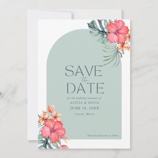 Tropische Bloemen Strand Trouwfoto Bewaar de datum Save The Date (Voorkant)