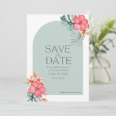 Tropische Bloemen Strand Trouwfoto Bewaar de datum Save The Date (Staand voorkant)