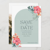 Tropische Bloemen Strand Trouwfoto Bewaar de datum Save The Date (Voorkant / Achterkant)
