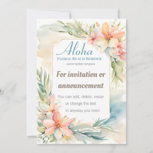 Tropische Bloemen Strand Uitnodiging Template (Voorkant)