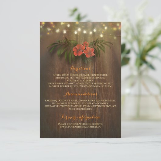 Tropische Bloemen String Lichten Strand Wedding In Informatiekaartje (Staand voorkant)