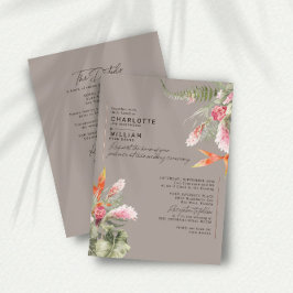 Tropische Bloemen Taupe RSVP QR Code Bruiloft Goud Folie Uitnodiging