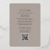 Tropische Bloemen Taupe RSVP QR Code Bruiloft Goud Folie Uitnodiging (Achterkant)