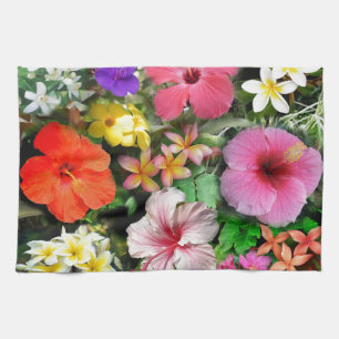 Tropische bloemen theedoek
